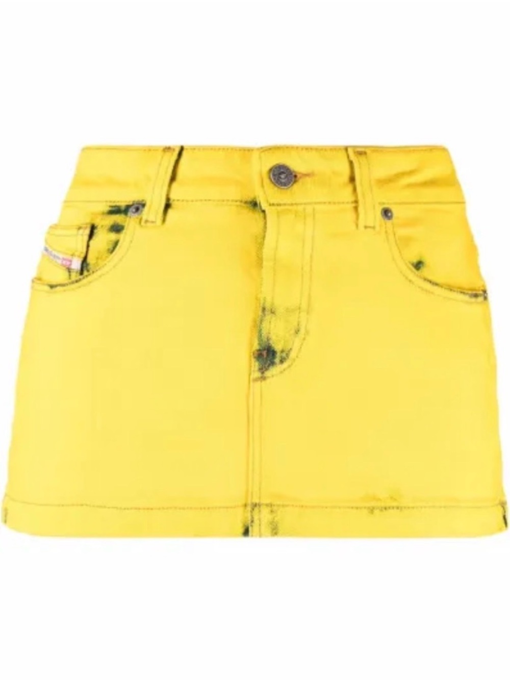 Diesel Yellow Denim Mini Skirt with Green Acid-Wash Waist